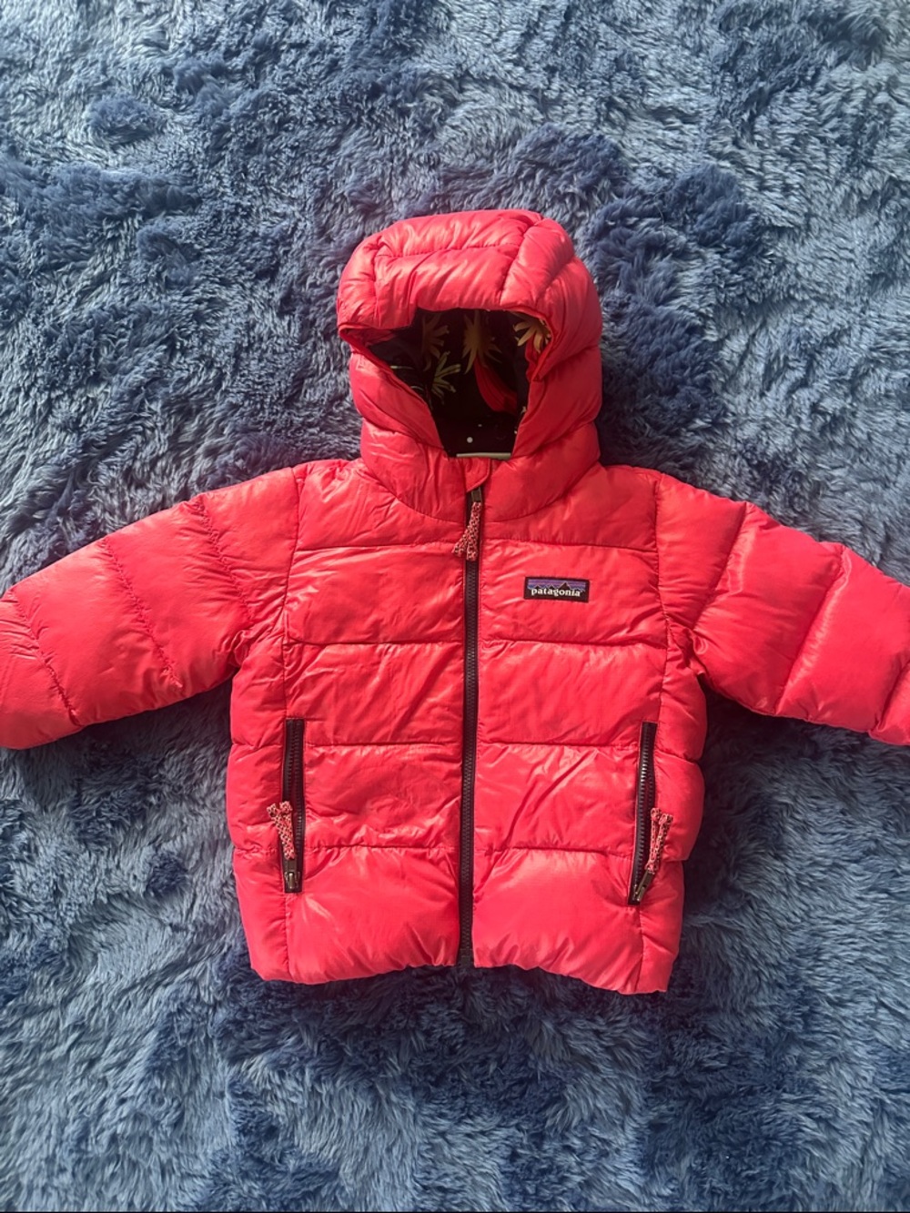 Patagonia Kids Hooded High-Loft Puffer Jacket in Coral